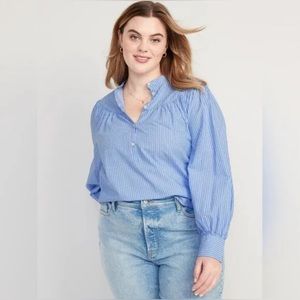 Old Navy Puff Sleeve Henley Shirt Women’s Size XXL Blue White